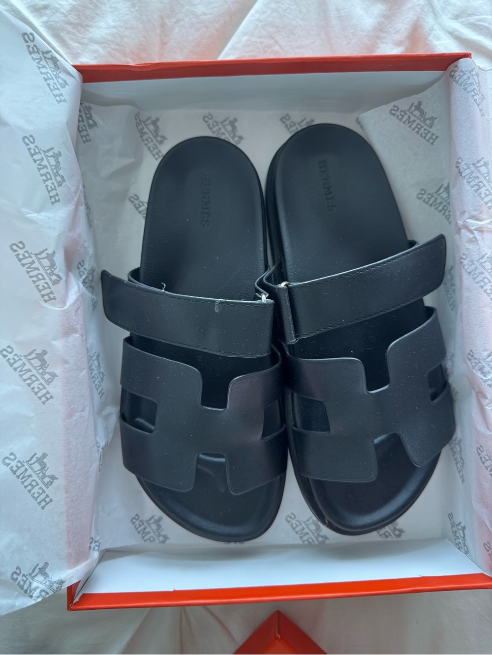 Womens Black Leather Slide Sandals